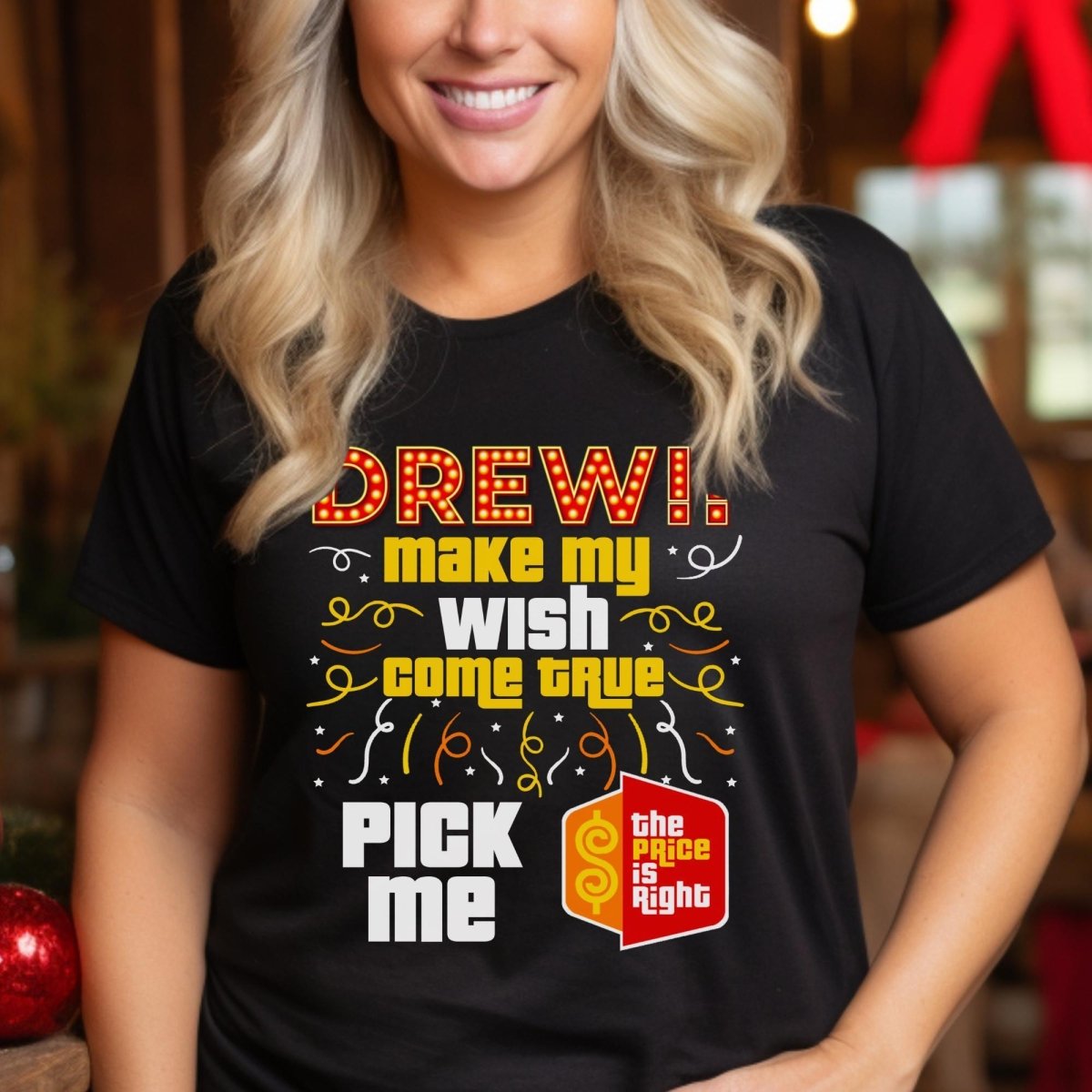 Drew Make My Wish Come True Price is Right Shirt, Funny Retro Game Show Tee - Black - XS -