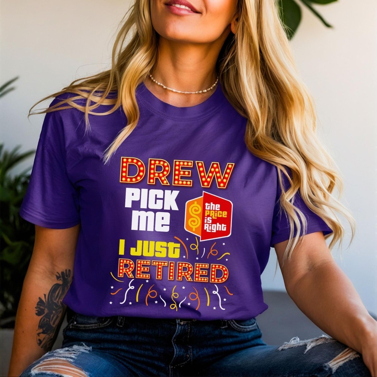 Drew Pick Me I Just Retired Price is Right Shirt, Funny Retirement Game Show Fan Tee - Team Purple - XS -