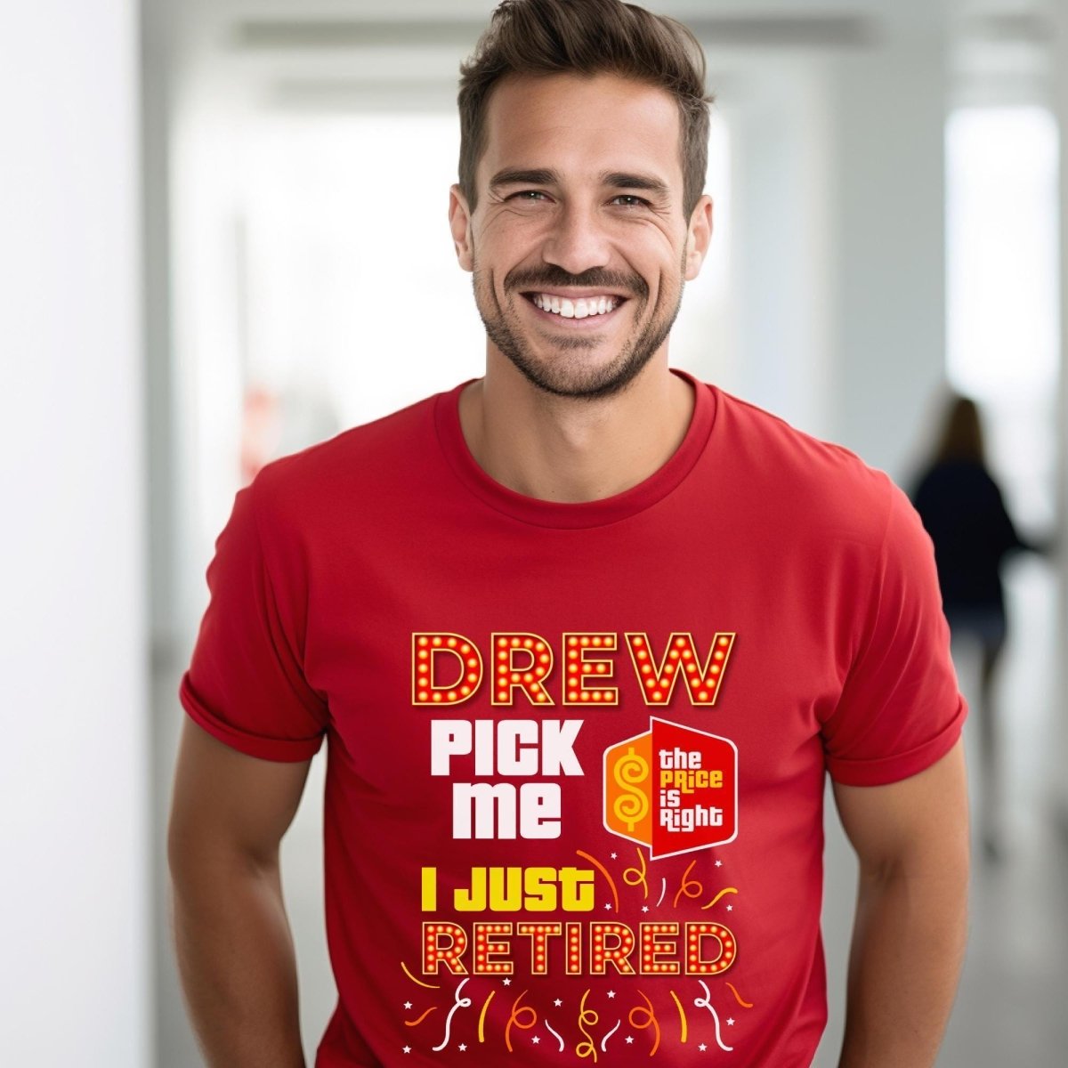 Drew Pick Me I Just Retired Price is Right Shirt, Funny Retirement Game Show Fan Tee - Red - XS -