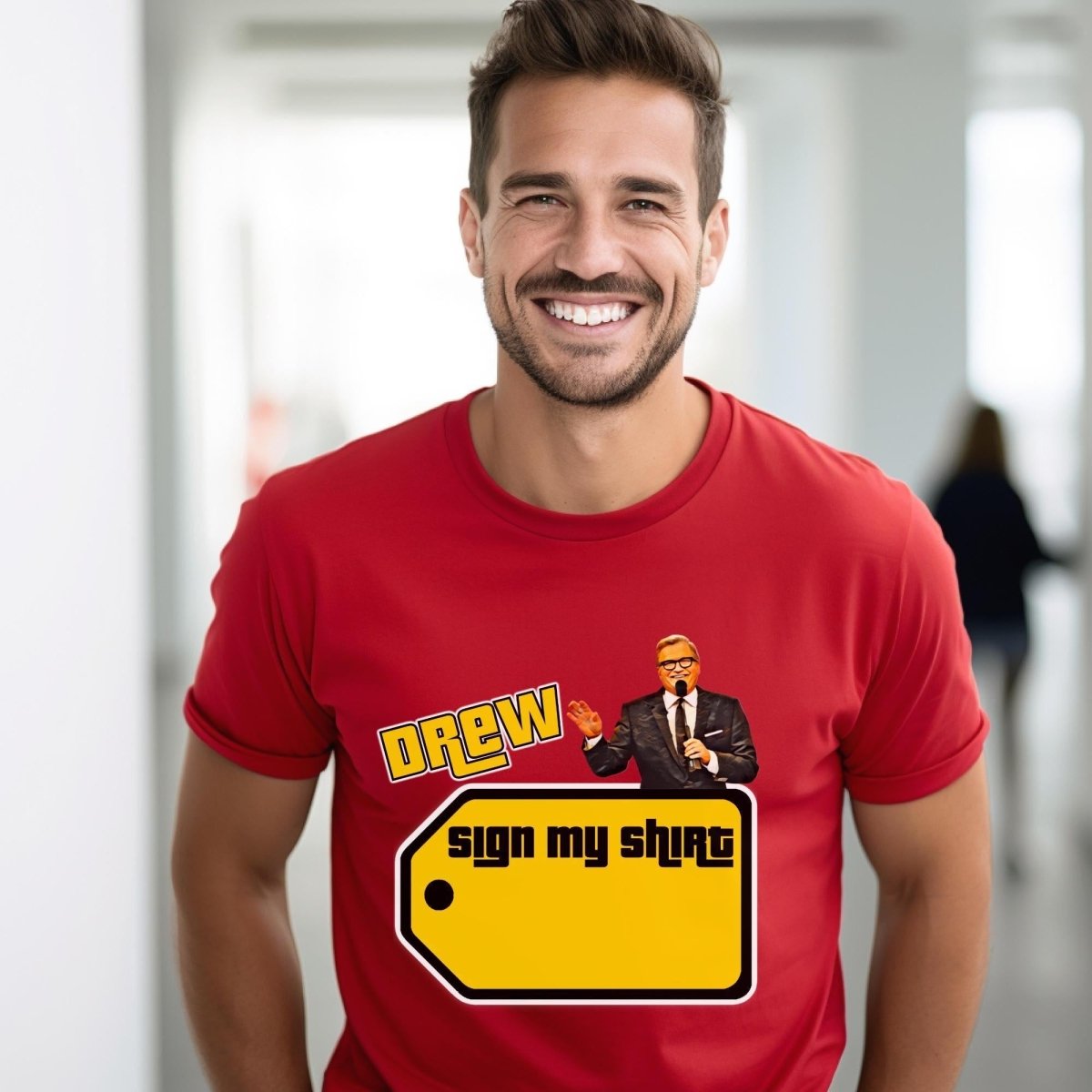 Drew Sign My Shirt Price is Right Shirt, Name Tag Autograph Fan Tee, Meet the Host Gift - Red - XS -