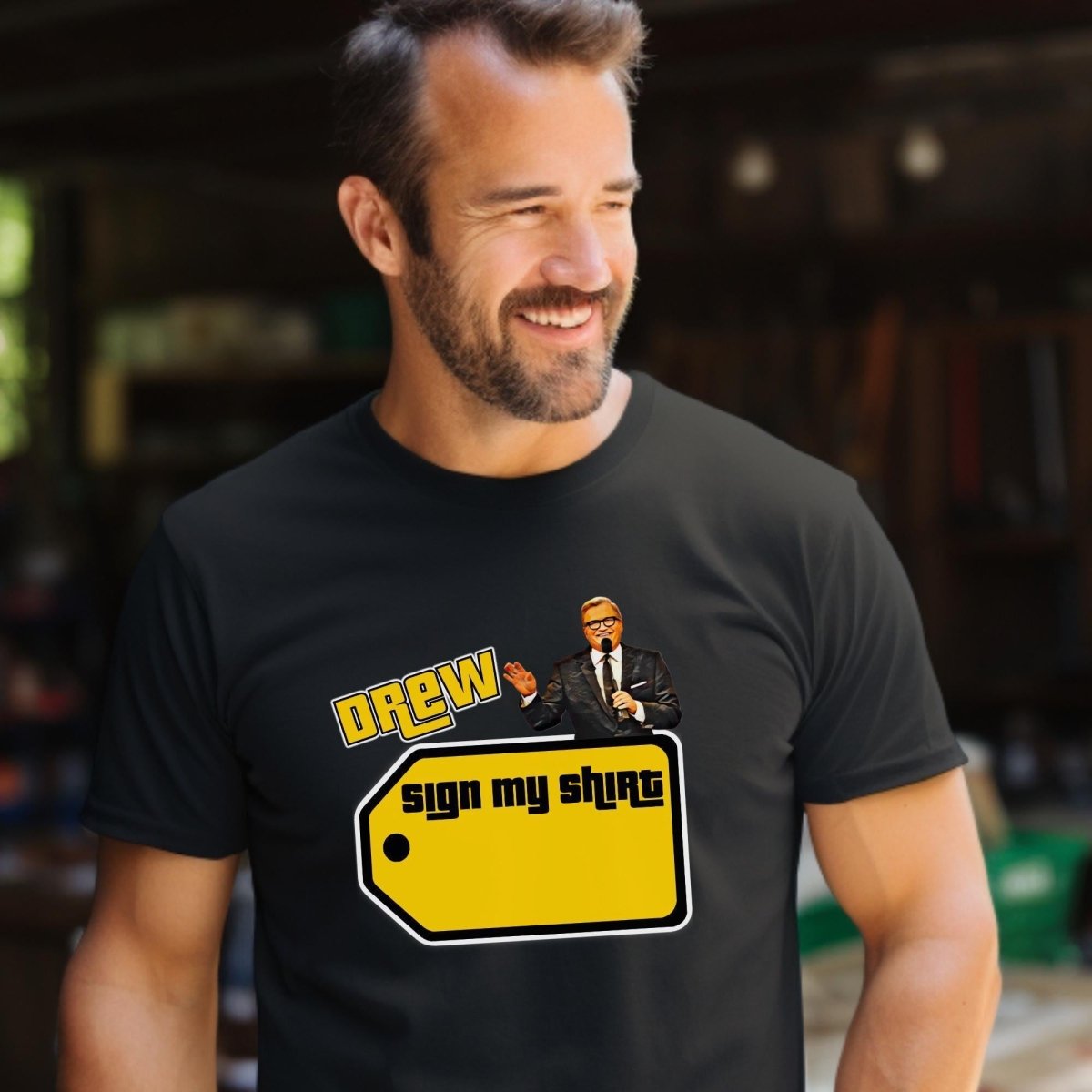 Drew Sign My Shirt Price is Right Shirt, Name Tag Autograph Fan Tee, Meet the Host Gift - Black - XS -