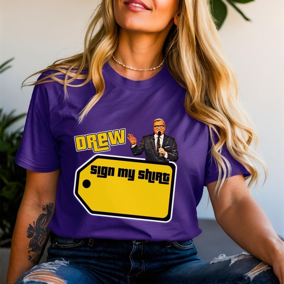 Drew Sign My Shirt Price is Right Shirt, Name Tag Autograph Fan Tee, Meet the Host Gift - Team Purple - XS -