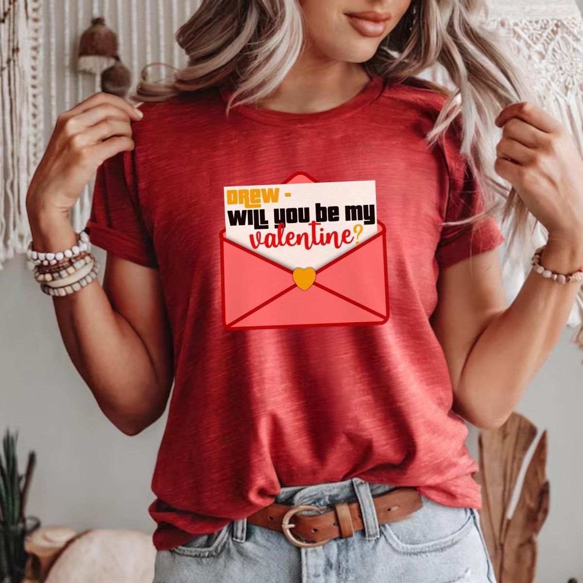 Drew, Will You Be My Valentine Price is Right Funny Valentine Shirt - Heather Red - XS -