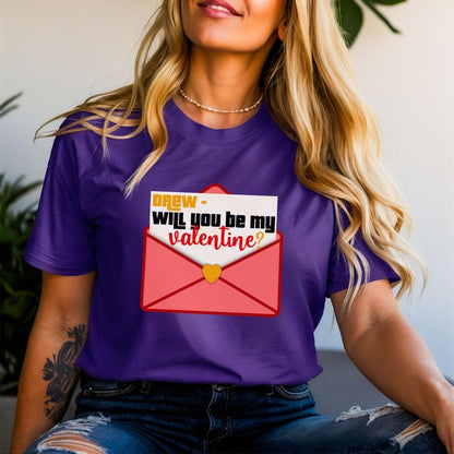 Drew, Will You Be My Valentine Price is Right Funny Valentine Shirt - Team Purple - XS -
