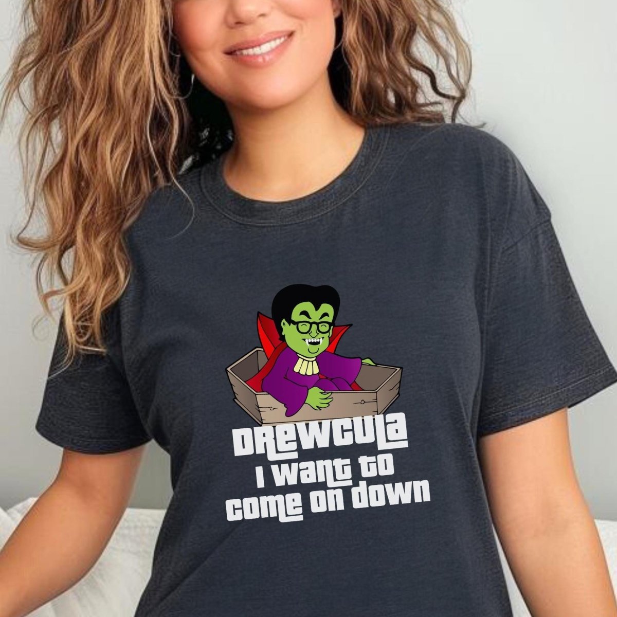 Drewcula, I Want to Come On Down Price is Right Shirt, Halloween Tee, Spooky Fan Gift - Dark Grey Heather - XS -