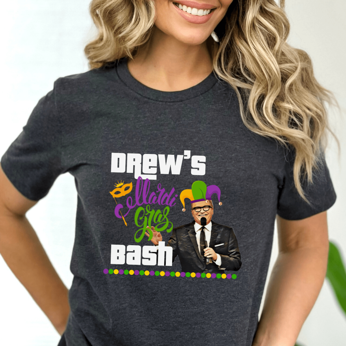 Drew's Mardi Gras Bash Price is Right Shirt, Funny Game Show Fan Tee - Dark Grey Heather - XS -