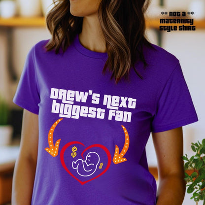 Drew's Next Biggest Fan Price is Right Maternity Shirt, Expecting Mom Tee - Team Purple - XS -