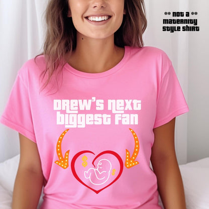 Drew's Next Biggest Fan Price is Right Maternity Shirt, Expecting Mom Tee - Charity Pink - XS -