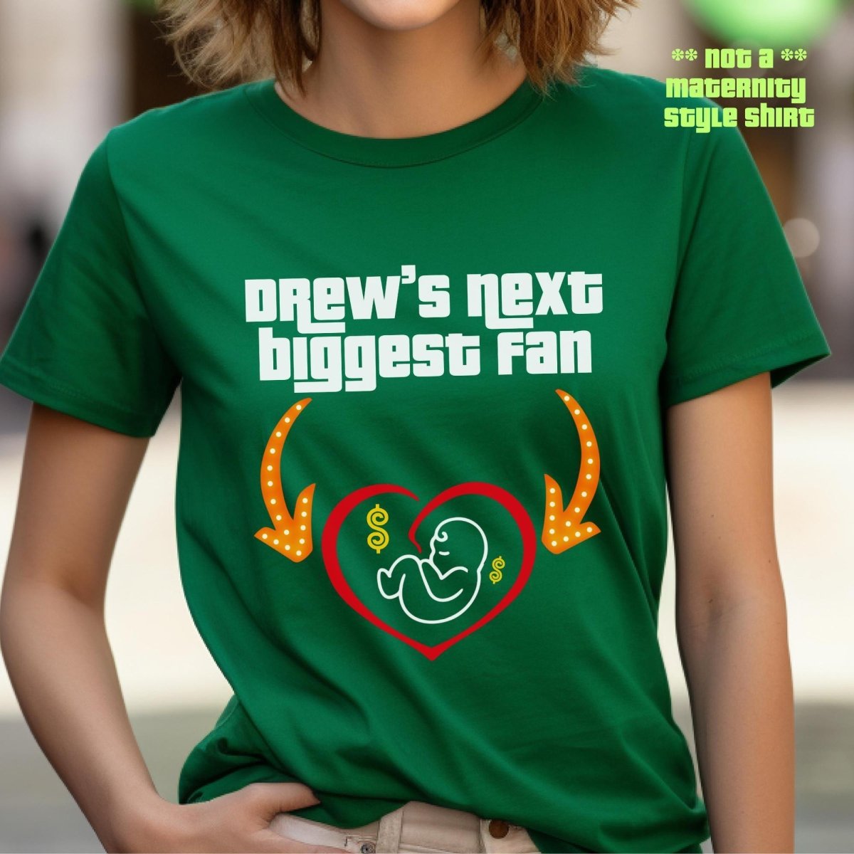 Drew's Next Biggest Fan Price is Right Maternity Shirt, Expecting Mom Tee - Kelly - XS -