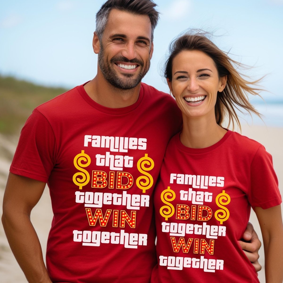 Families That Bid Together Win Together Price is Right Group Shirt, Retro Game Night Tee - Red - XS -
