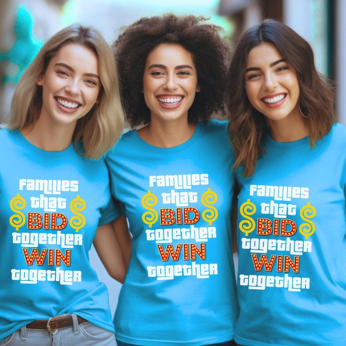 Families That Bid Together Win Together Price is Right Group Shirt, Retro Game Night Tee - Aqua - XS -