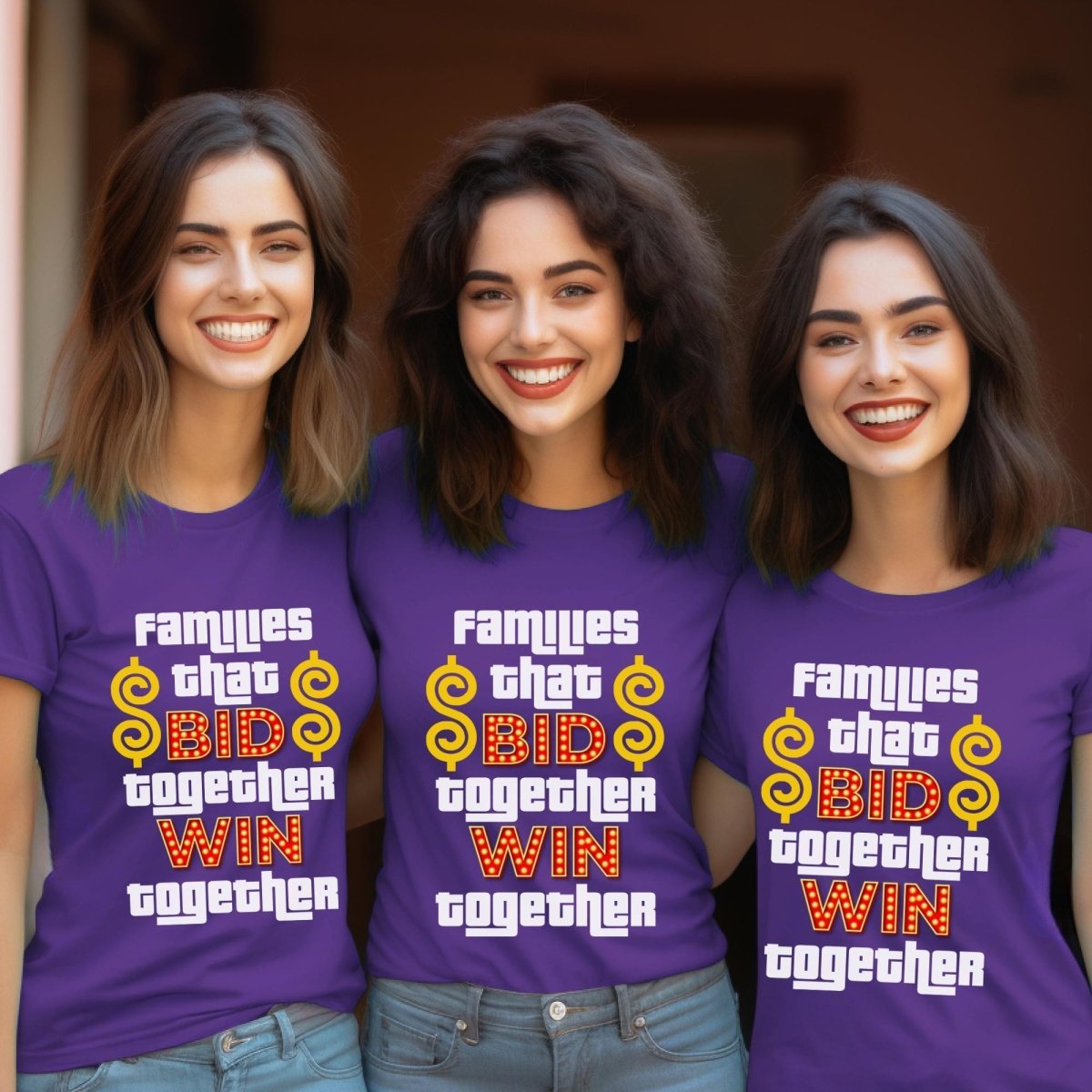 Families That Bid Together Win Together Price is Right Group Shirt, Retro Game Night Tee - Team Purple - XS -