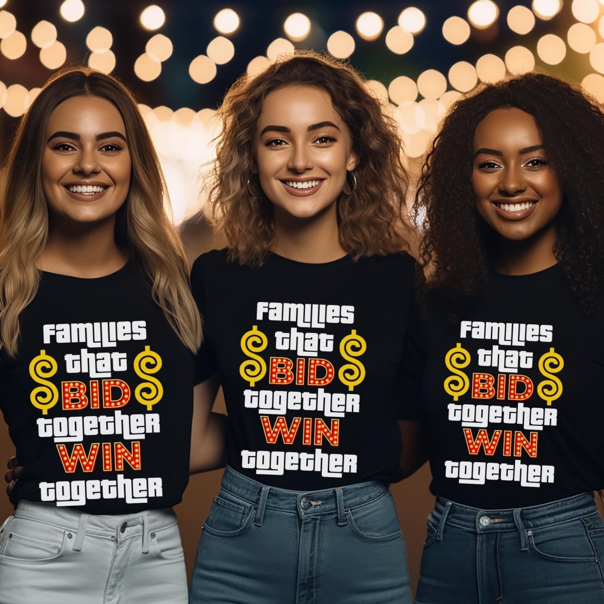 Families That Bid Together Win Together Price is Right Group Shirt, Retro Game Night Tee - Black - XS -