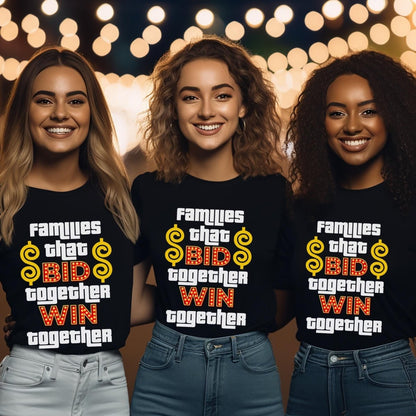 Families That Bid Together Win Together Price is Right Group Shirt, Retro Game Night Tee - Black - XS -