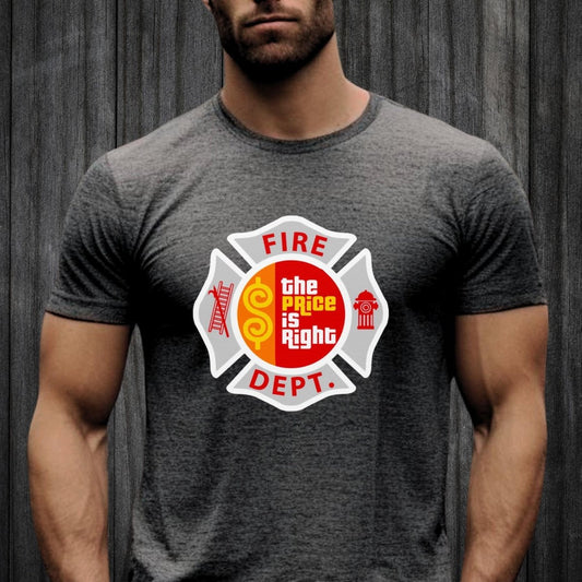 Firefighter EMT Price is Right Emblem Shirt, Hero First Responder Gift - Dark Grey Heather - XS -