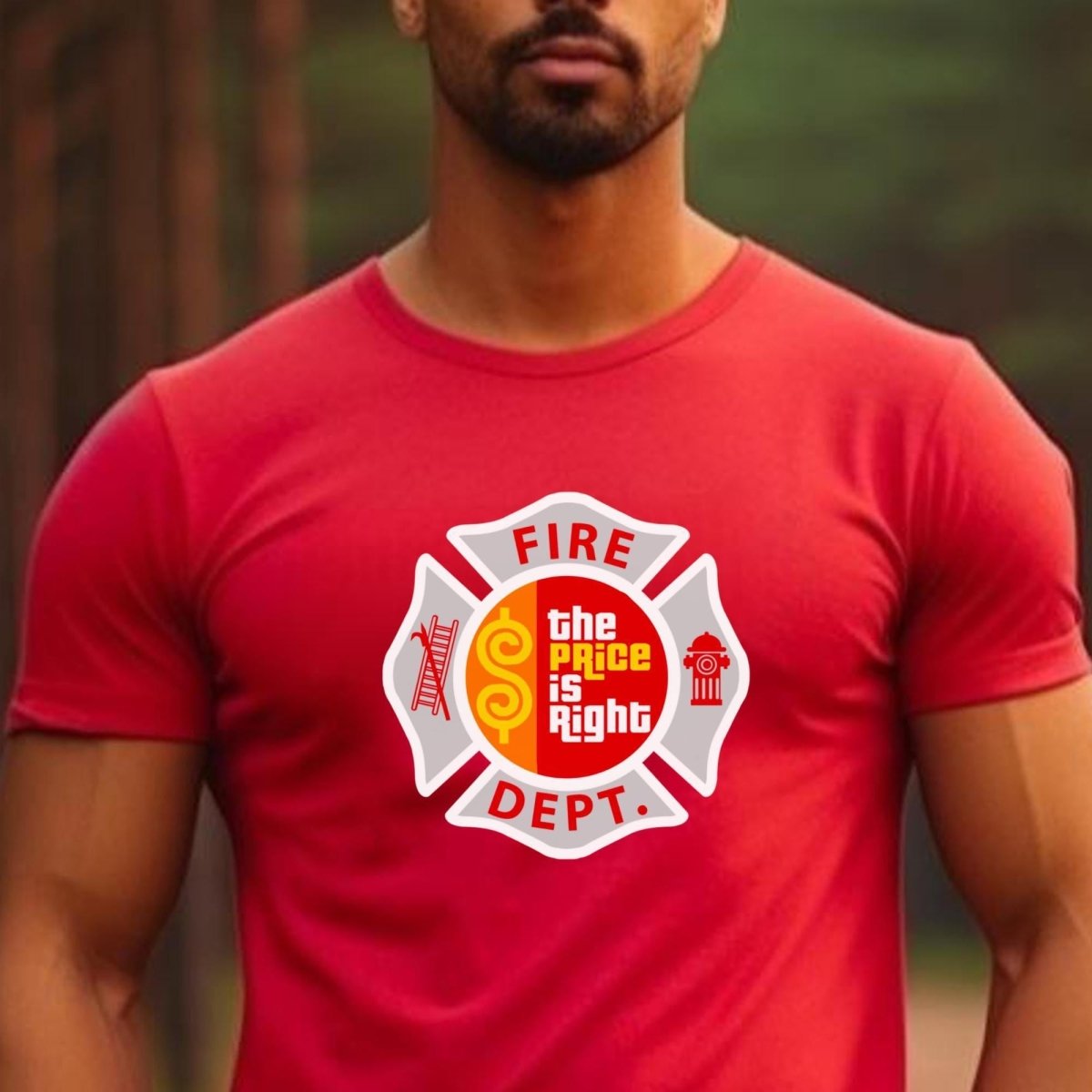 Firefighter EMT Price is Right Emblem Shirt, Hero First Responder Gift - Red - XS -
