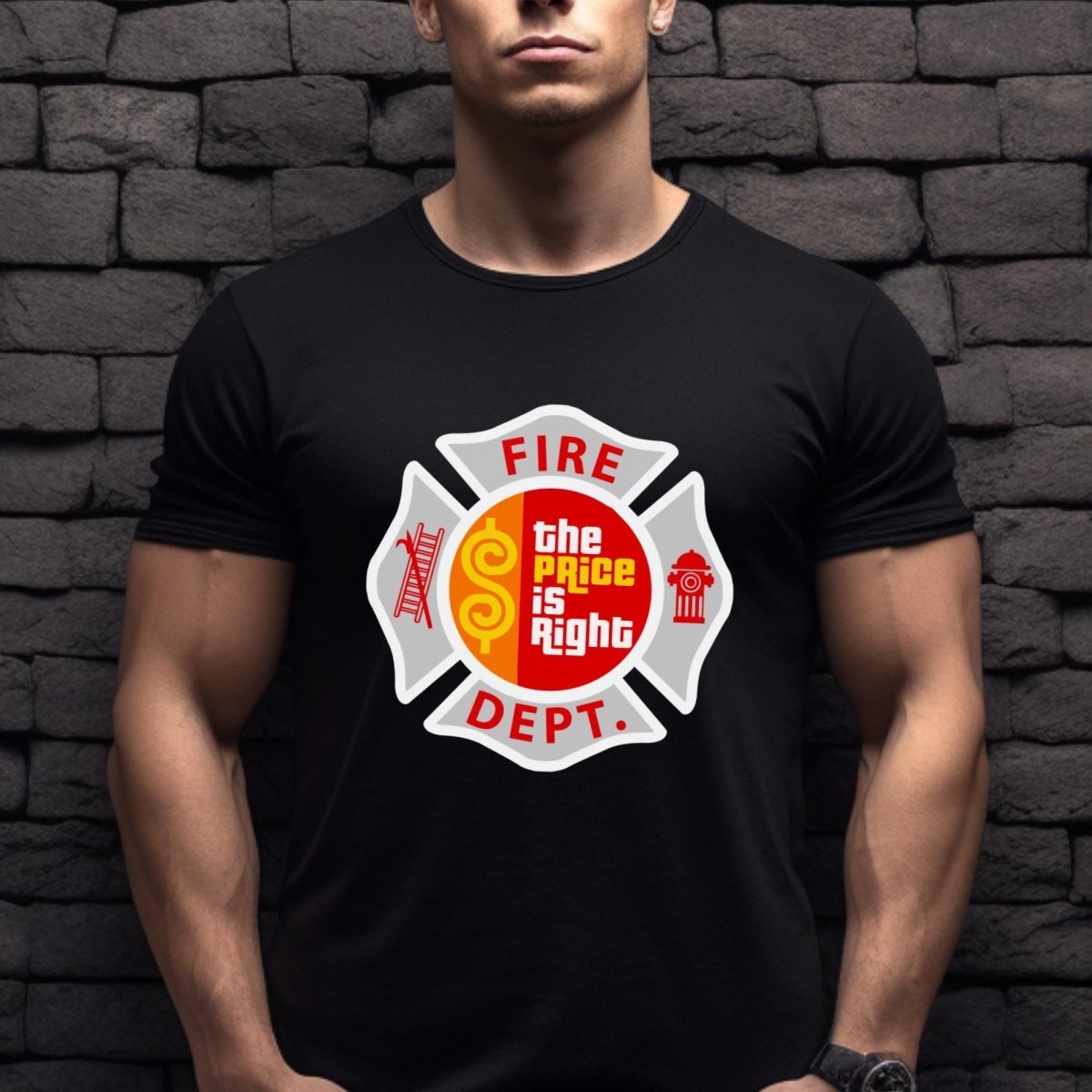Firefighter EMT Price is Right Emblem Shirt, Hero First Responder Gift - Black - XS -