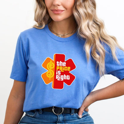 First Responder EMS Emblem Price is Right Logo Shirt, Funny EMT Nurse Contestant Gift Tee - Heather Columbia Blue - XS -