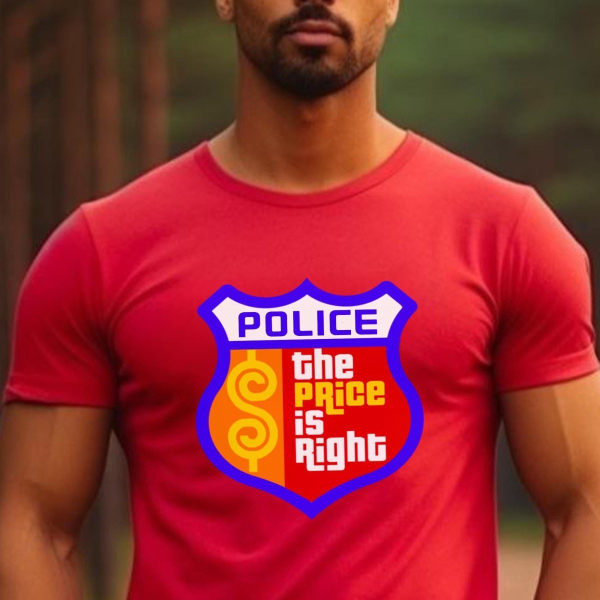 First Responder Police Price is Right Emblem Shirt, Police Officer Contestant Gift Tee - Red - XS -