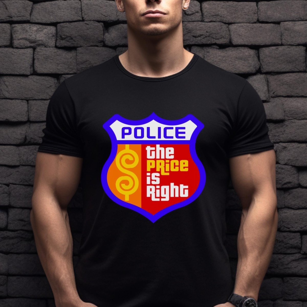 First Responder Police Price is Right Emblem Shirt, Police Officer Contestant Gift Tee - Black - XS -