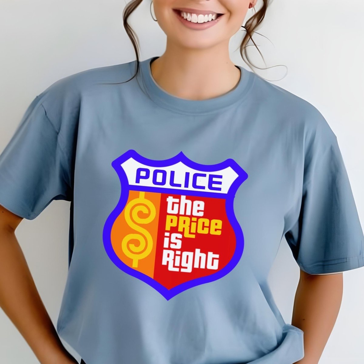 First Responder Police Price is Right Emblem Shirt, Police Officer Contestant Gift Tee - Steel Blue - XS -