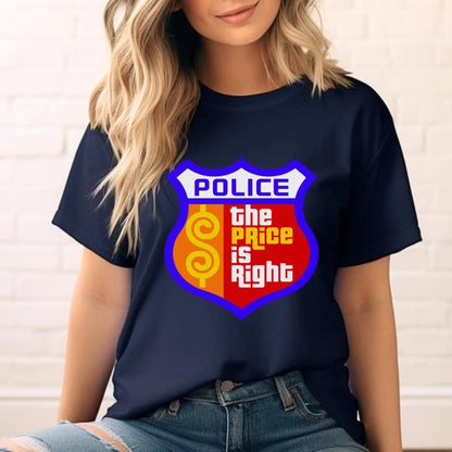 First Responder Police Price is Right Emblem Shirt, Police Officer Contestant Gift Tee - Navy - XS -