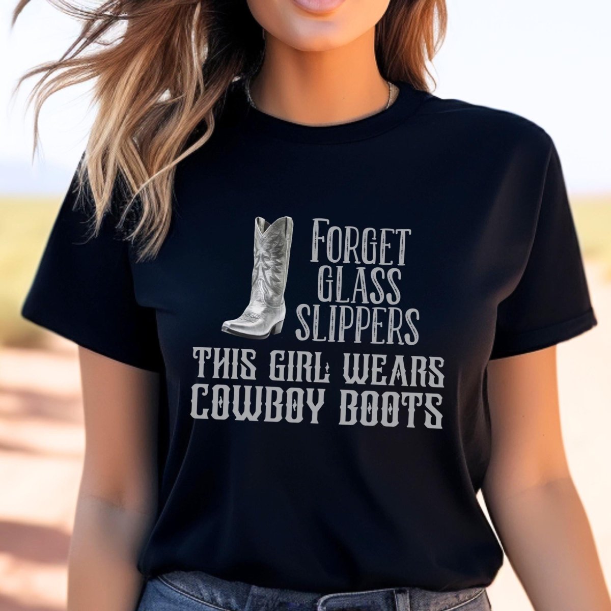 Forget Glass Slippers This Girl Wears Cowboy Boots Cinderella Shirt, Funny Cowgirl Shirt for Women - Black - XS -