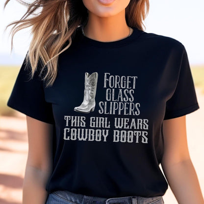 Forget Glass Slippers This Girl Wears Cowboy Boots Cinderella Shirt, Funny Cowgirl Shirt for Women - Black - XS -
