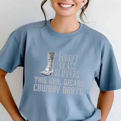 Forget Glass Slippers This Girl Wears Cowboy Boots Cinderella Shirt, Funny Cowgirl Shirt for Women - Steel Blue - XS -