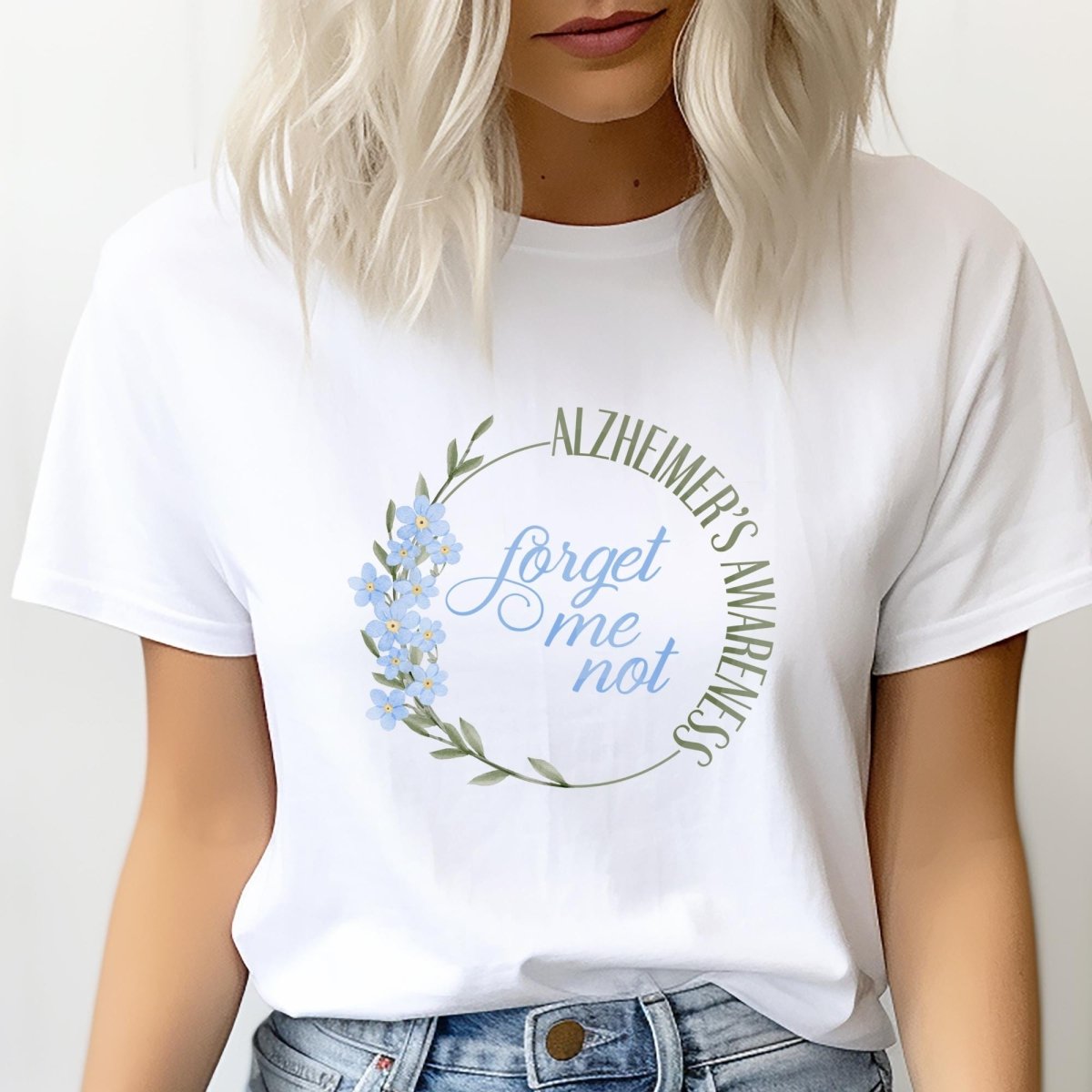 Forget Me Not Alzheimers Awareness Shirt, End Alz Tee Gift - White - XS -