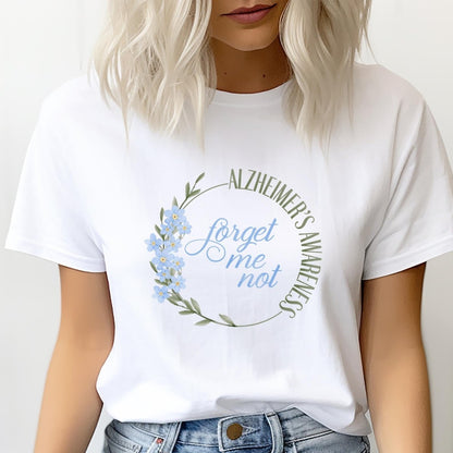 Forget Me Not Alzheimers Awareness Shirt, End Alz Tee Gift - White - XS -