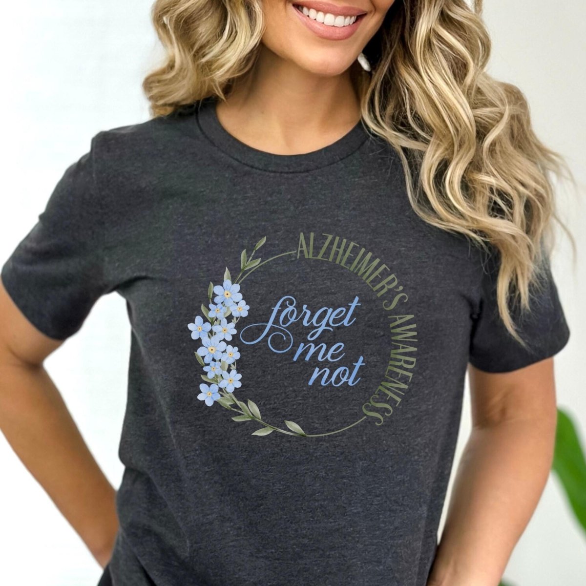 Forget Me Not Alzheimers Awareness Shirt, End Alz Tee Gift - Dark Grey Heather - XS -