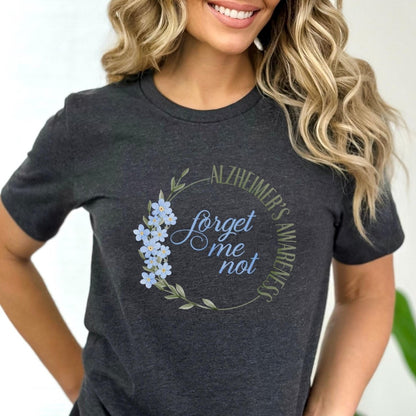 Forget Me Not Alzheimers Awareness Shirt, End Alz Tee Gift - Dark Grey Heather - XS -