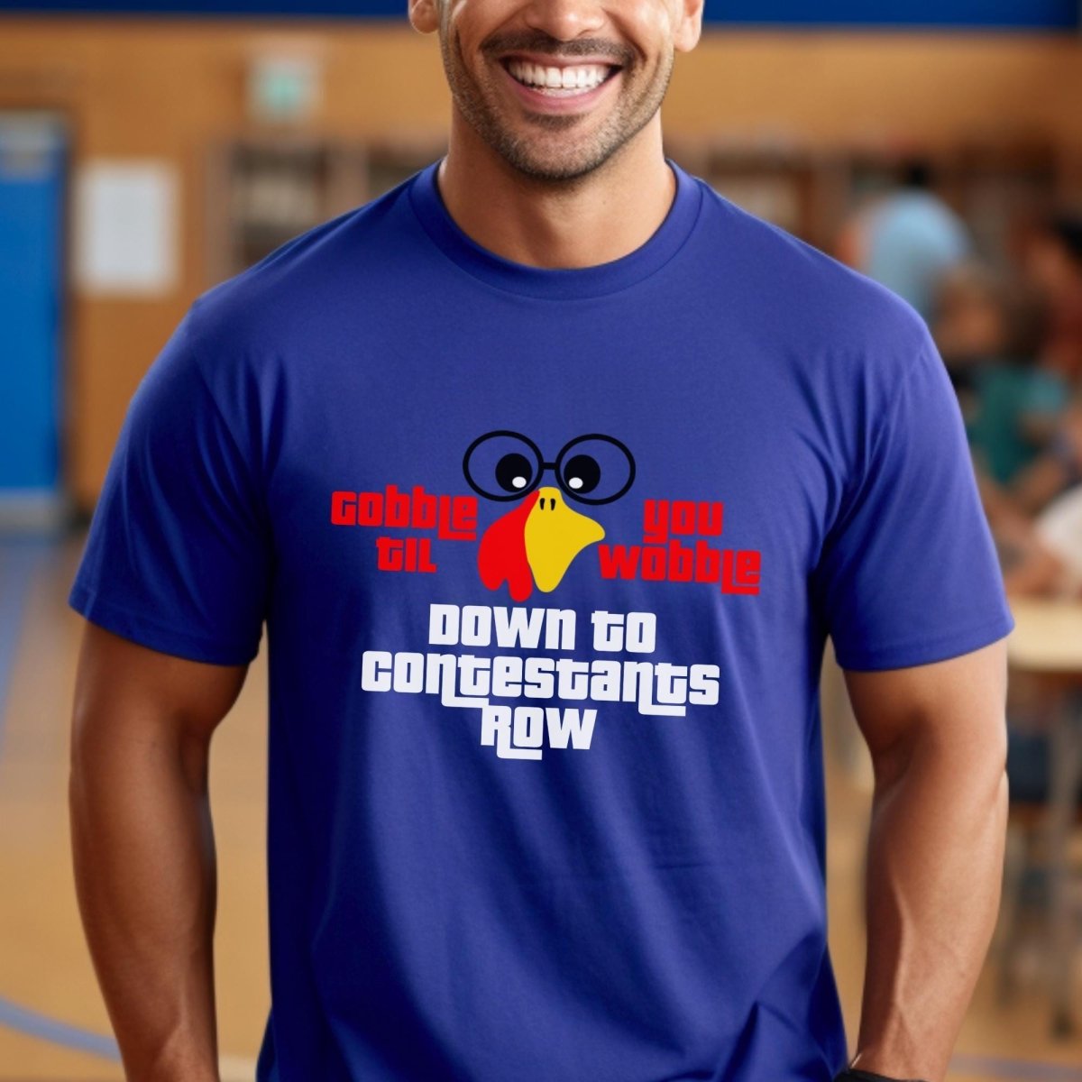 Gobble Til You Wobble Down to Contestant Row Price is Right Shirt, Thanksgiving Tee - True Royal - XS -