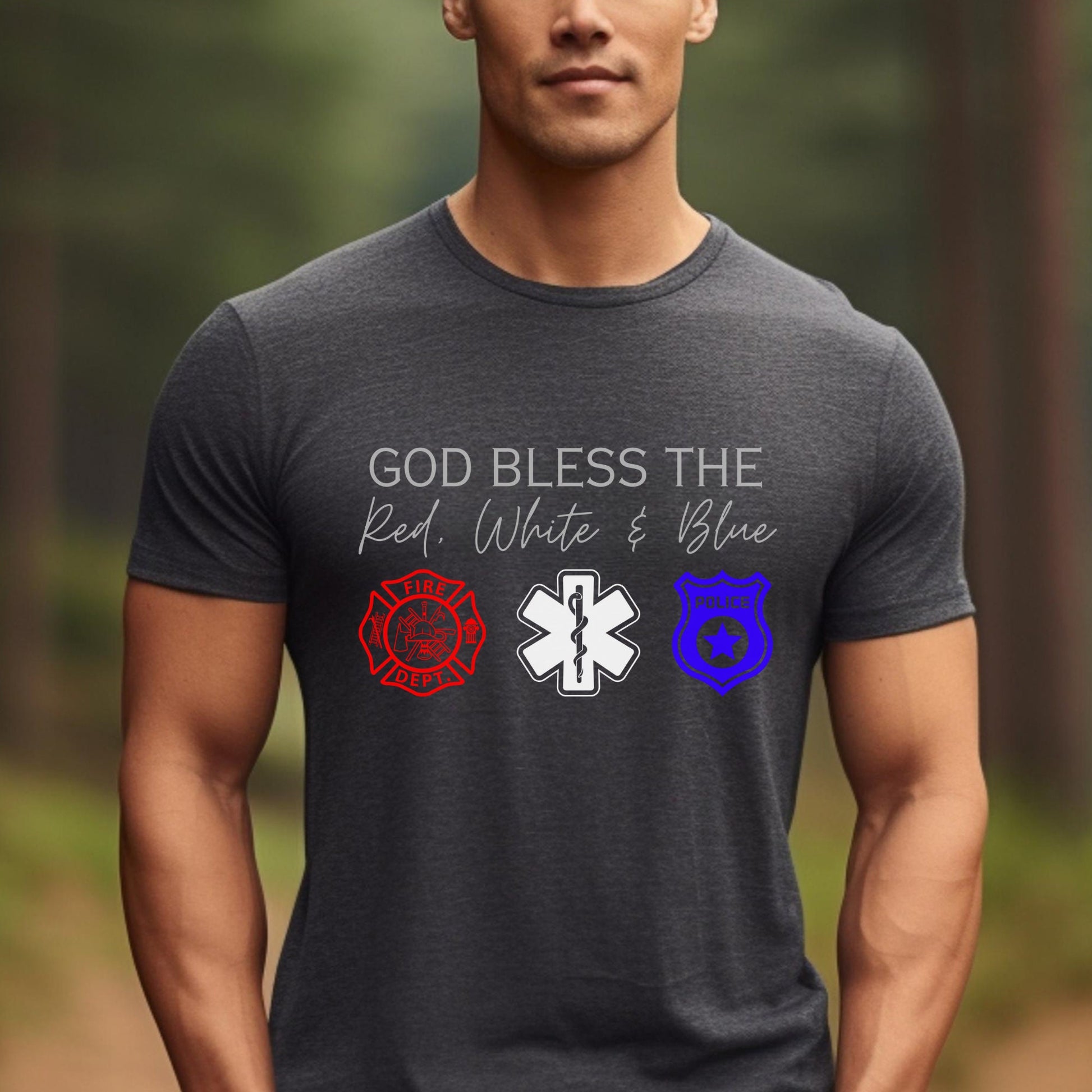 God Bless America Shirt in Dark Grey Heather for first responder gift shirt