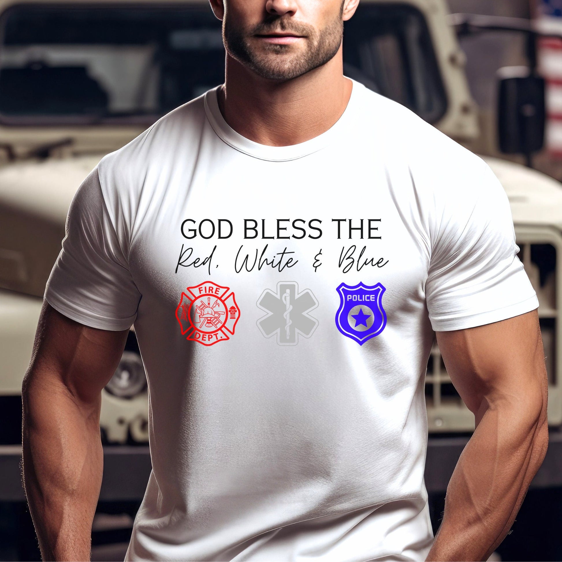 God Bless America Shirt in White for first responder gift shirt