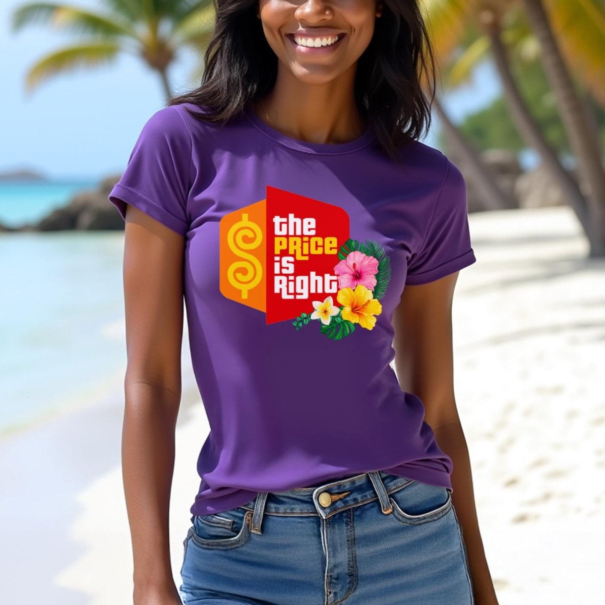 Hawaiian Flowers Price is Right Shirt, Tropical Vacation Tee, Summer Fan Gift - Team Purple - XS -