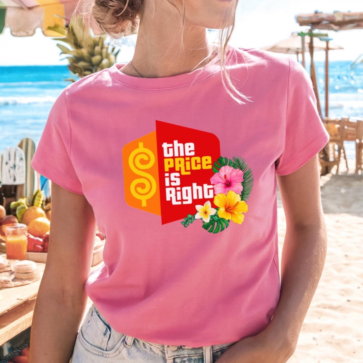 Hawaiian Flowers Price is Right Shirt, Tropical Vacation Tee, Summer Fan Gift - Pink - XS -