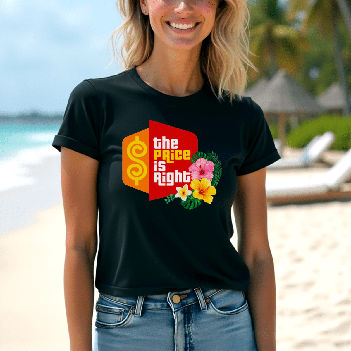 Hawaiian Flowers Price is Right Shirt, Tropical Vacation Tee, Summer Fan Gift - Black - XS -