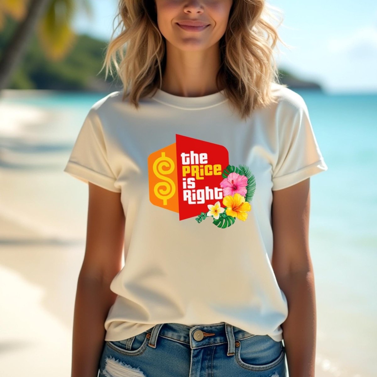 Hawaiian Flowers Price is Right Shirt, Tropical Vacation Tee, Summer Fan Gift - Soft Cream - XS -