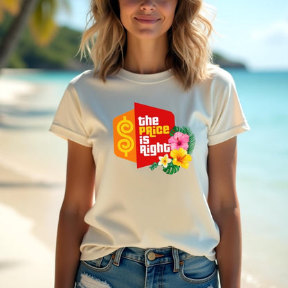 Hawaiian Flowers Price is Right Shirt, Tropical Vacation Tee, Summer Fan Gift - Soft Cream - XS -