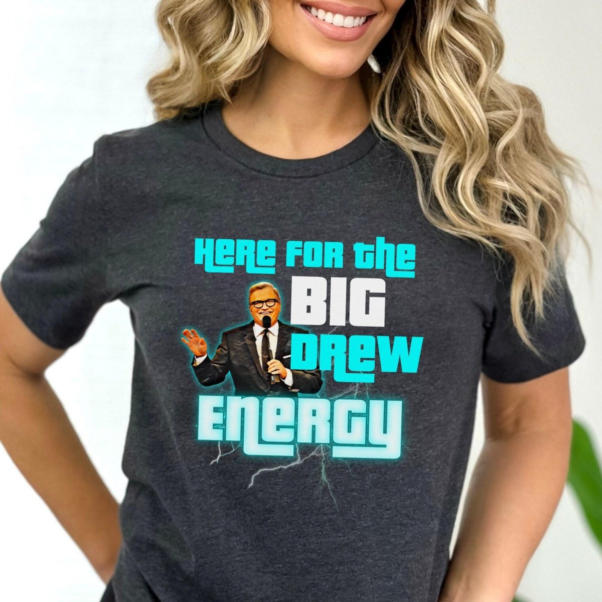 Here for the Big Drew Energy Price is Right Shirt, Funny Retro Game Show Fan Tee - Dark Grey Heather - XS -