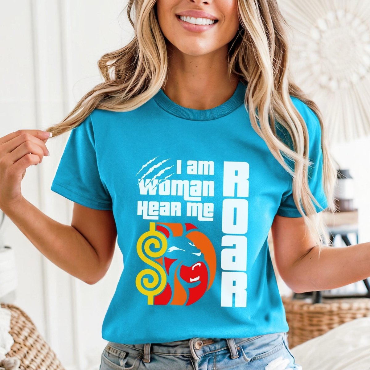 I Am Woman Hear Me Roar Price is Right Lion's Share Shirt - Aqua - XS -