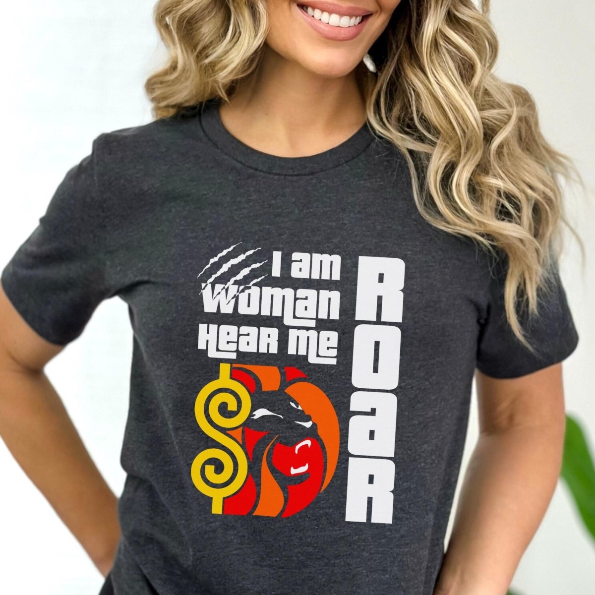 I Am Woman Hear Me Roar Price is Right Lion's Share Shirt - Dark Grey Heather - XS -