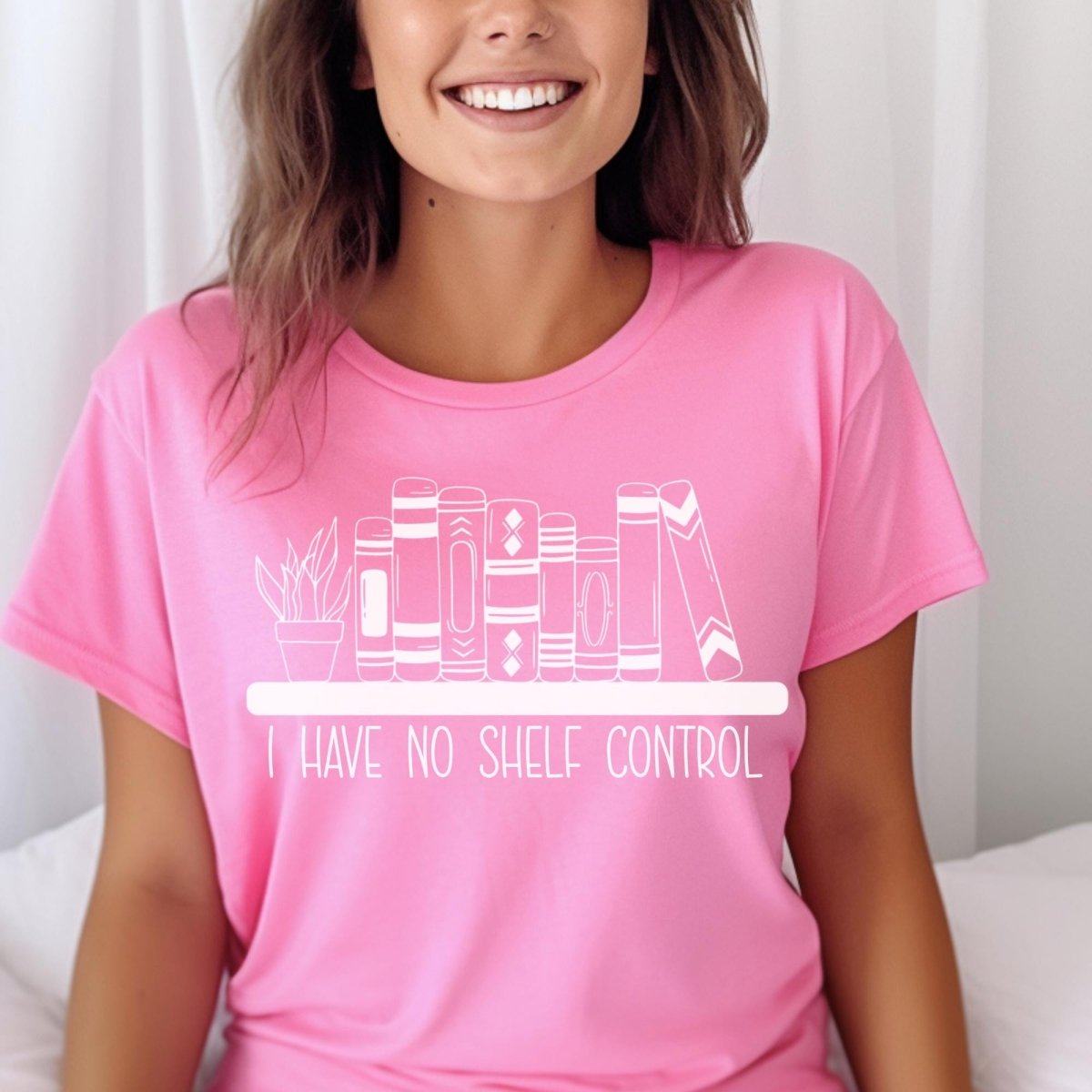I Have No Shelf Control Book Lover Shirt, Bookish Reader Gift - Charity Pink - XS -