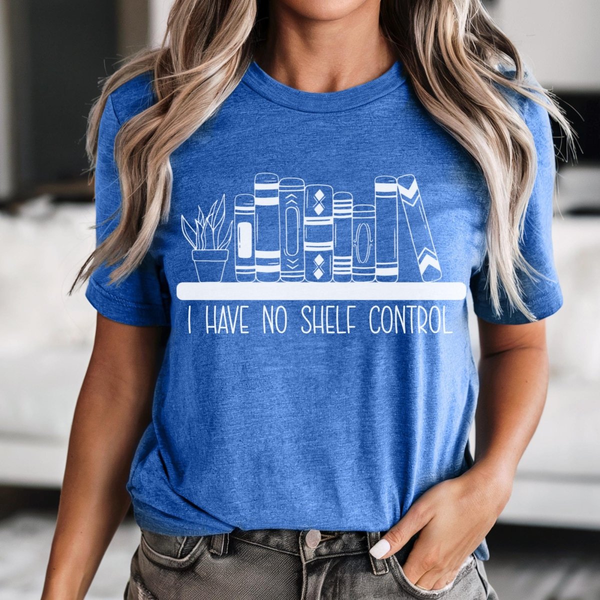I Have No Shelf Control Book Lover Shirt, Bookish Reader Gift - Heather True Royal - XS -