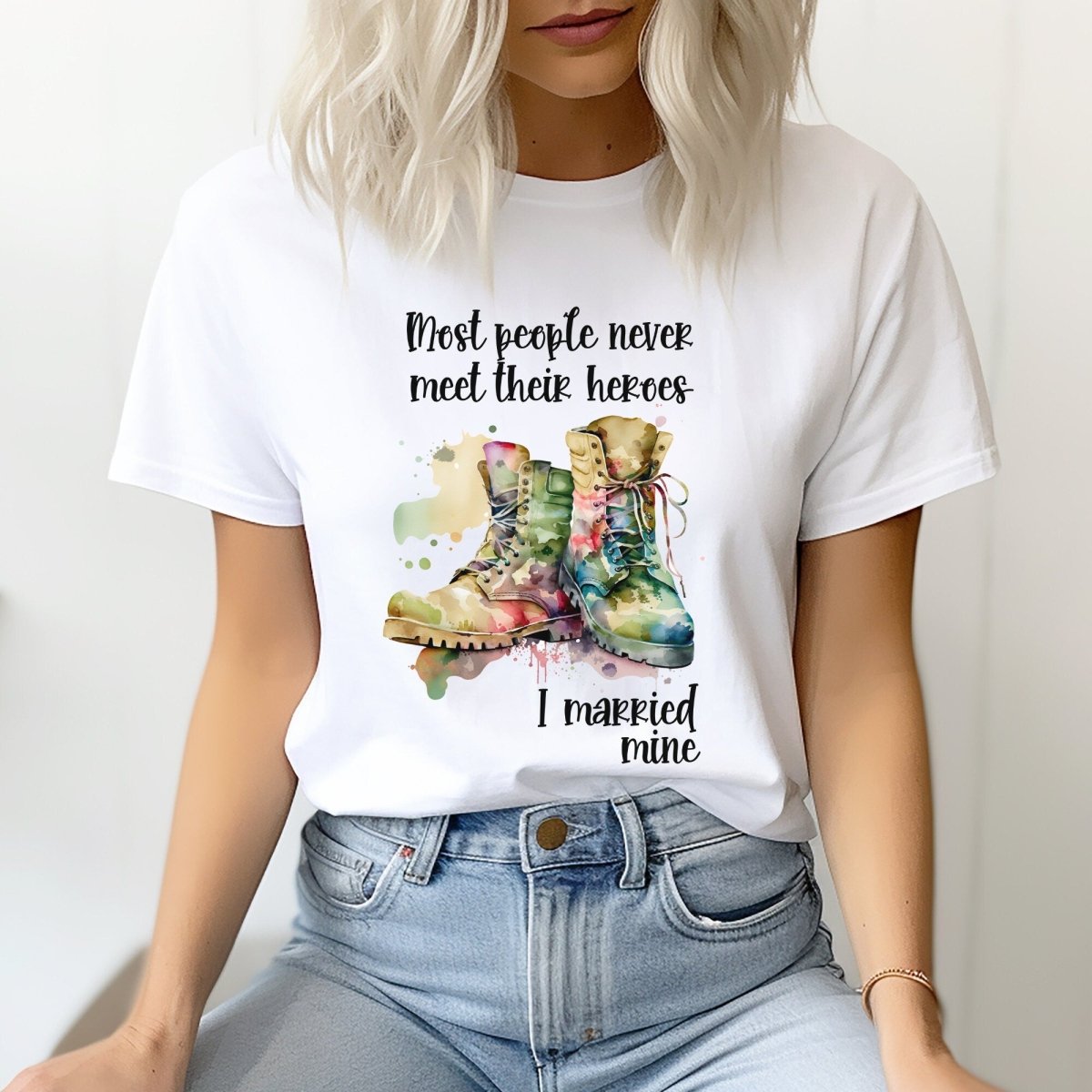 I Married My Hero Military Wife Shirt, Patriotic Military Spouse Gift Tee - White - XS -