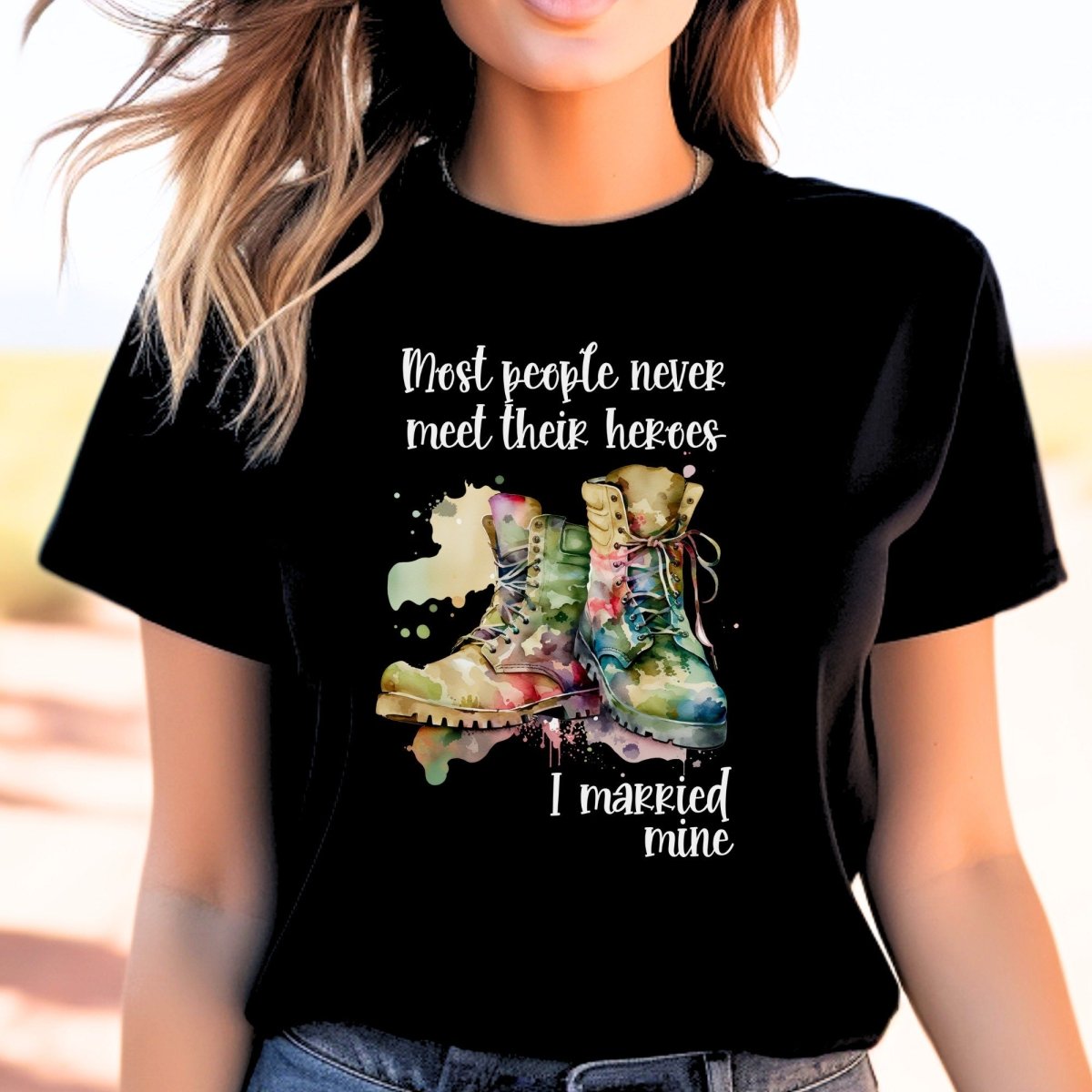 I Married My Hero Military Wife Shirt, Patriotic Military Spouse Gift Tee - Black - XS -