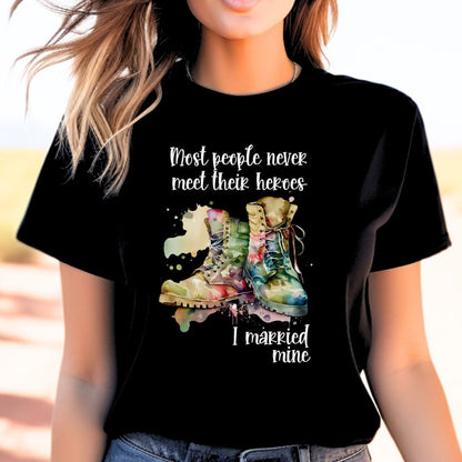 I Married My Hero Military Wife Shirt, Patriotic Military Spouse Gift Tee - Black - XS -