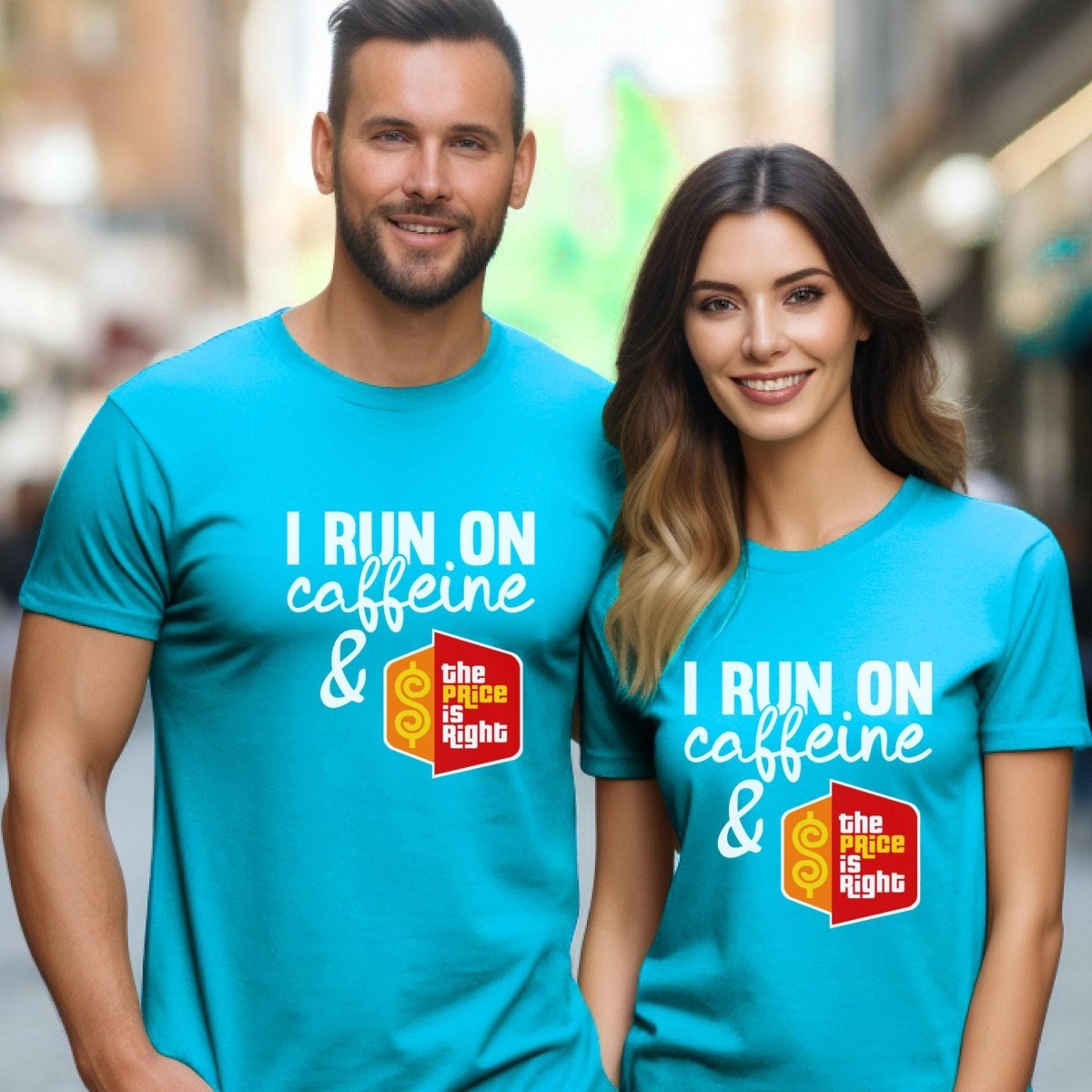 I Run on Caffeine and the Price is Right Shirt, Coffee Lover Tee - Aqua - XS -
